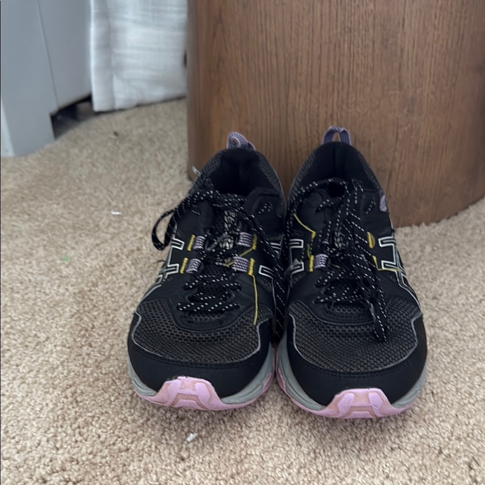 Black and Pink Athletic Sneakers with Mesh Upper
